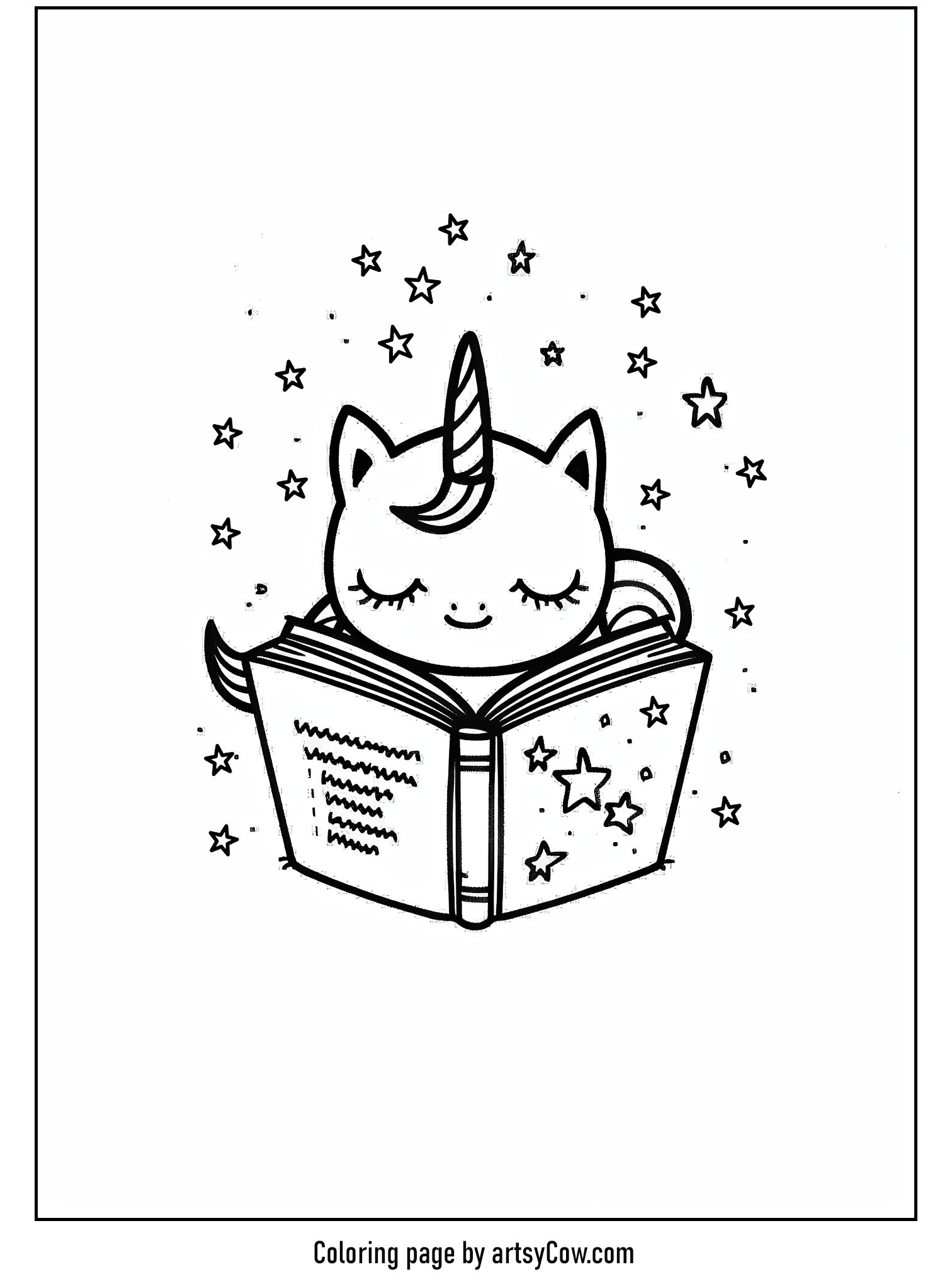 Unicorn Enjoying a Magical Read Coloring Page